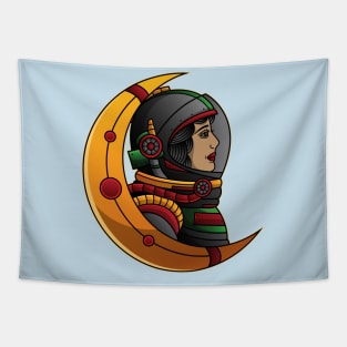 astronaut female traditional moon Tapestry