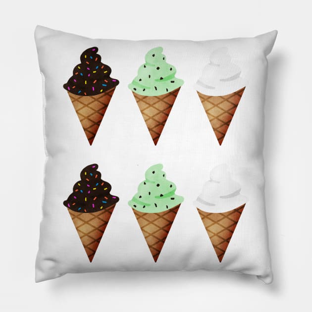 Ice Cream Cones Pillow by Kelly Louise Art