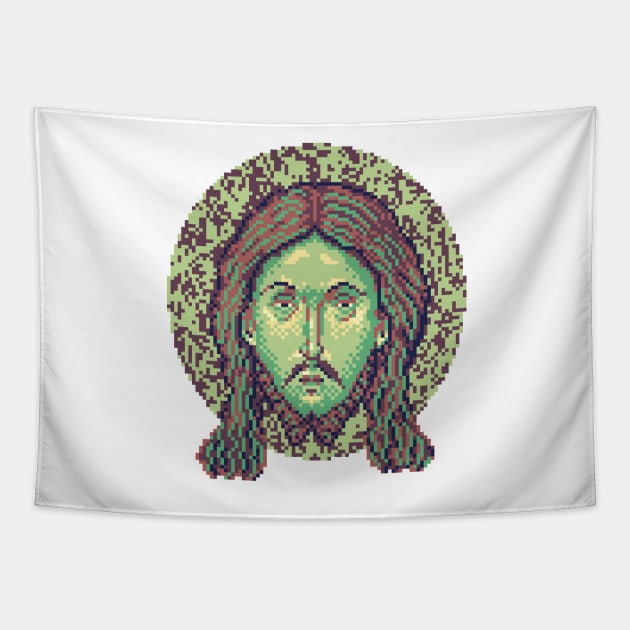 Icon of Christ 16bit - Pixel Art Rex Tapestry by CyberRex