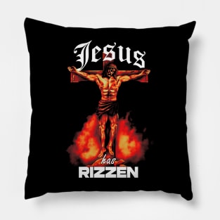 Jesus Has RIZZen Meme Buff Jesus Funny Graphic Design Pillow