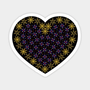 Yellow and violet snowflakes fancy heart Magnet