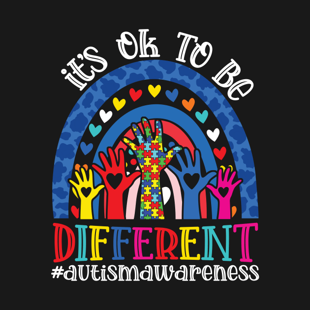 It's Ok To Be Different Autism Awareness Leopard Rainbow Shirt by WoowyStore