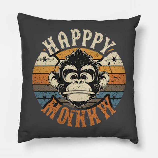 Happy Monkey Pillow by TshirtMA