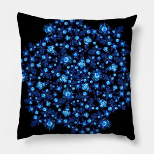 Blue flowers ornament on black background Pillow