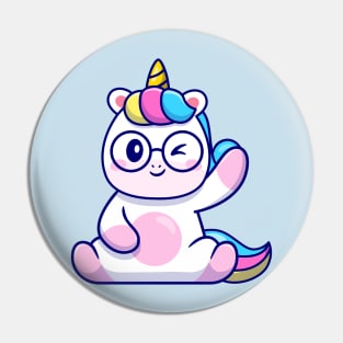 Cute Unicorn Waving Hand And Wearing Glasses Cartoon Pin