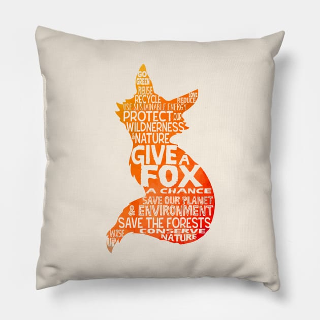 Give a Fox Silhouette - Save Our Planet - World Cloud Pillow by Jitterfly