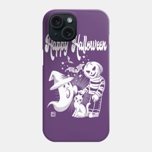 Black cat, pumpkin man, and ghost Phone Case