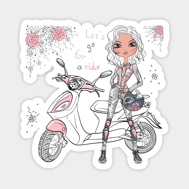 Cute girl with scooter Magnet by kavalenkava