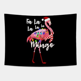 Fa La La La La Mingo Santa Flamingo With Christmas Lights Tapestry