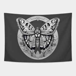 Moth black circle broche design Tapestry