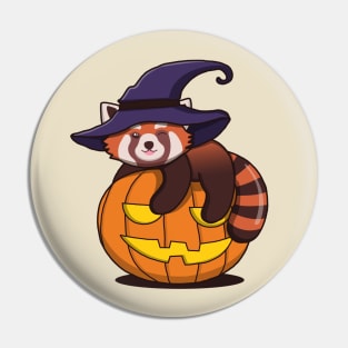 Cute Red Panda On The Pumpkin Pin