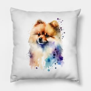 Rainbow Pomeranian Watercolor Art Pillow