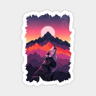 Geometric Howling Wolf Sunset Art Magnet