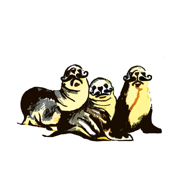 Seal family with moustaches by drknice