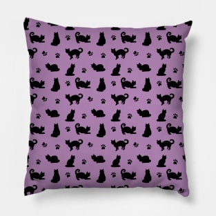 Purple Cats and Paw Prints Pattern Pillow