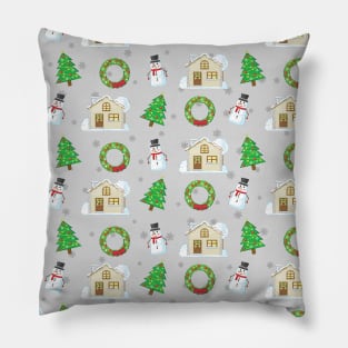 Christmas Pattern - Grey Background Pillow