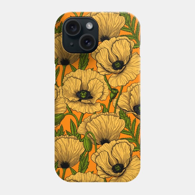 Yellow poppy hand-drawn pattern Phone Case by katerinamk