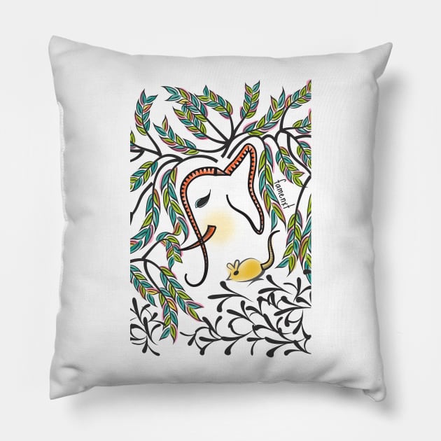 Vibrant Jungle Elephant and Mouse Pillow by famenxt