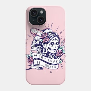 Dia de los Muertos Vintage Tattoo // Sugar Skull Couple Phone Case