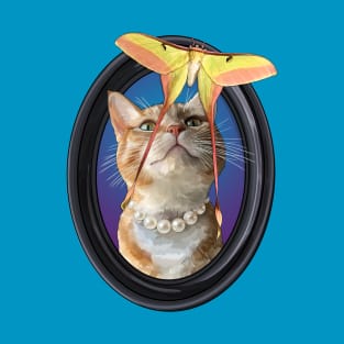 Ginger Tabby Cat Watching a Chinese Moon Moth T-Shirt