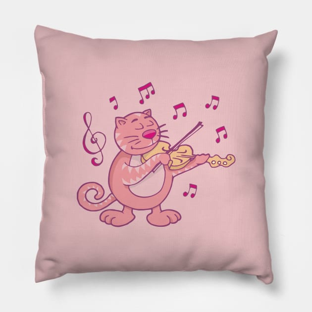 Pink Cat with Violin Pillow by sifis