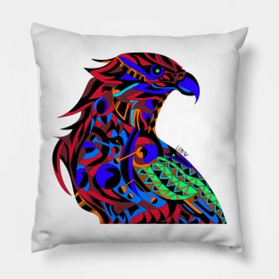 red crimson mecha peregrine falcon halcon ecopop in mexican techno organic tribal totonac patterns Pillow