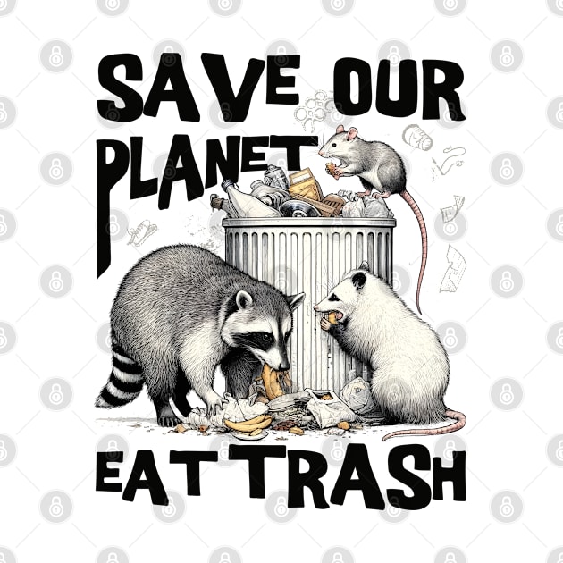 Funny Save Our Planet Eat Trash Rat, Possum and Racoon by creative