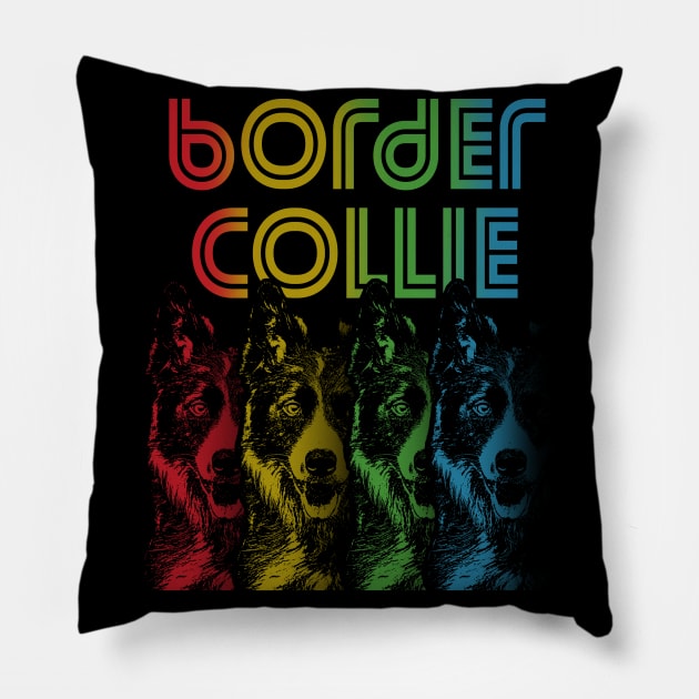 Cool Retro Groovy Border Collie Dog Pillow by Madfido