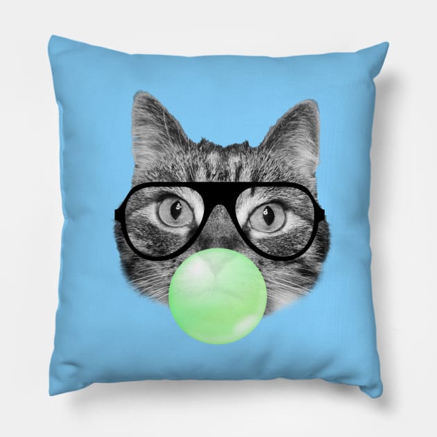 Cute fluffy kitten and green bubble gum Pillow by Purrfect