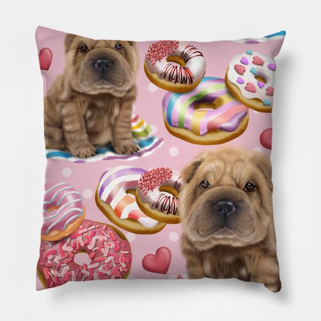 Shar Pei with Donuts Pillow by SharPeiArt