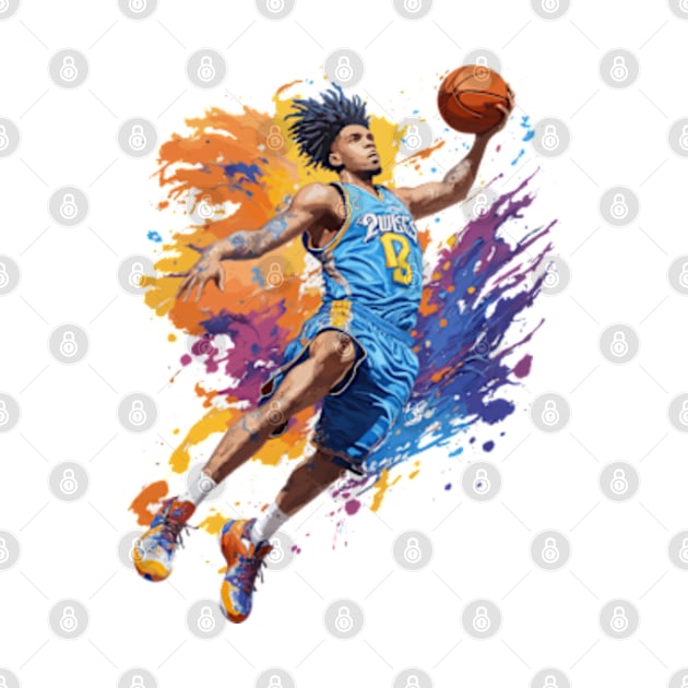 Basketball player jumping watercolor by hippohost