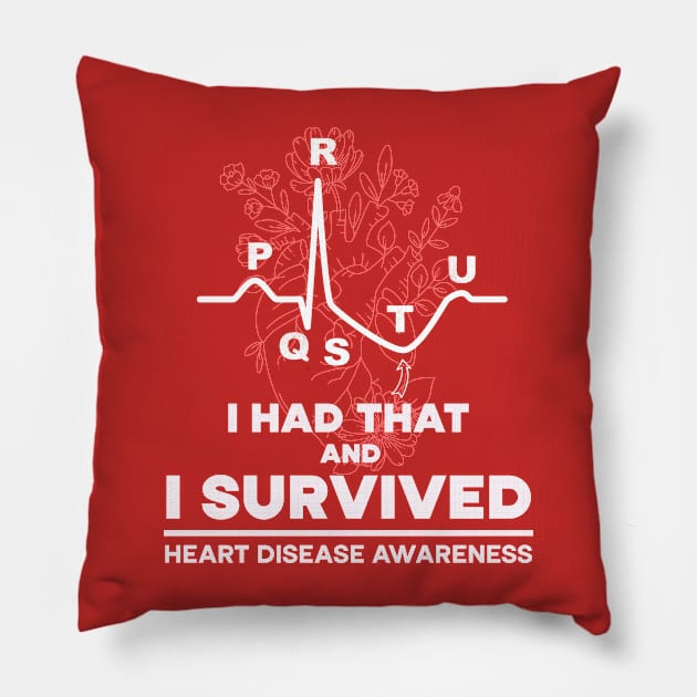 Heartbeat ECG Stroke Survivor Heart Disease Awareness Pillow by Publicfriends