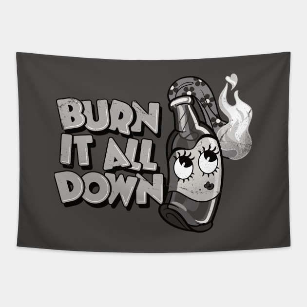 Retro Cartoon Molotov Cocktail Girl "Burn It All Down" Tapestry by CTKR Studio