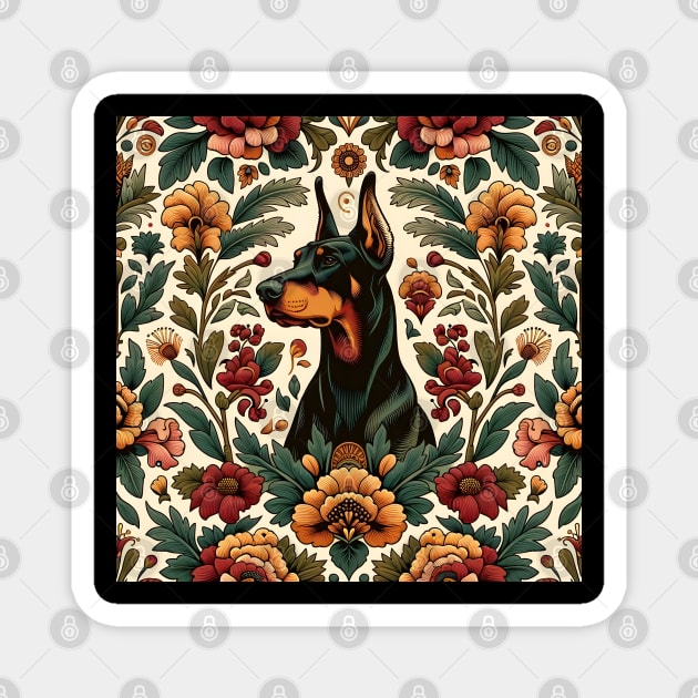 Dobermann in floral design Magnet by Drew-Drew