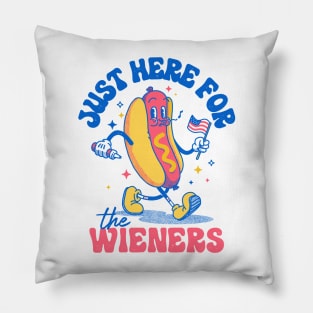 Hot Dog I'm Just Here For The Wieners Funny Fourth of July Pillow