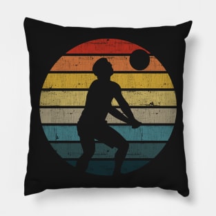 Beach volleyball Silhouette On A Distressed Retro Sunset product Pillow