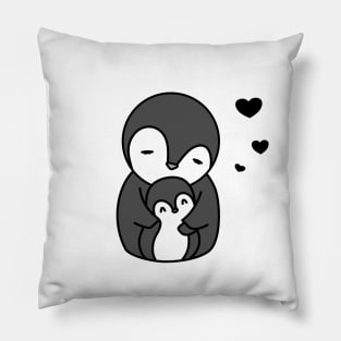 Penguins Mother Child Family Cute Kawaii Hearts Love Forever Couple Gift Together Vegan Animal Protect Pillow