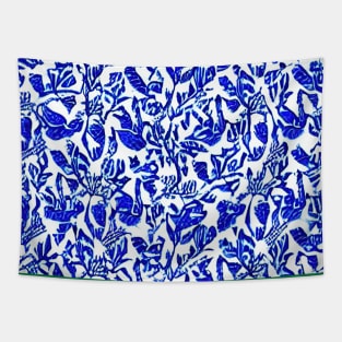 Blue and Navy Floral brush strokes pattern background Tapestry