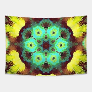Psychedelic Hippie Flower Green and Yellow Tapestry