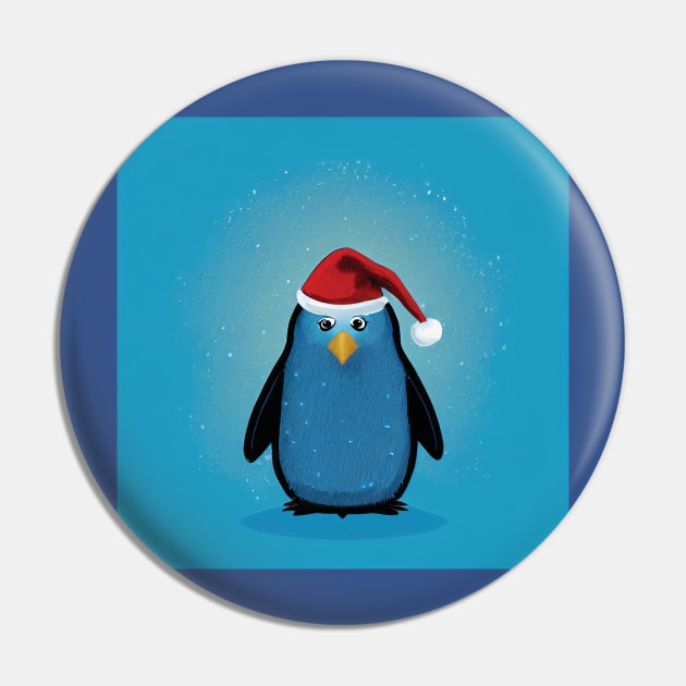 Penguin in Santa Hat in a Snowstorm Pin by Geminiartstudio