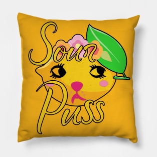 Sourpuss, a girly but sour pussycat. Gift for girlfriend Pillow