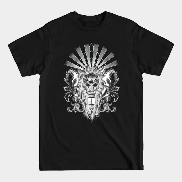 Discover Lion Singing into Microphone with Baroque Leaves and Sunrays - Lion King - T-Shirt