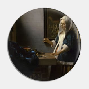 Woman Holding a Balance by Jan Vermeer Pin