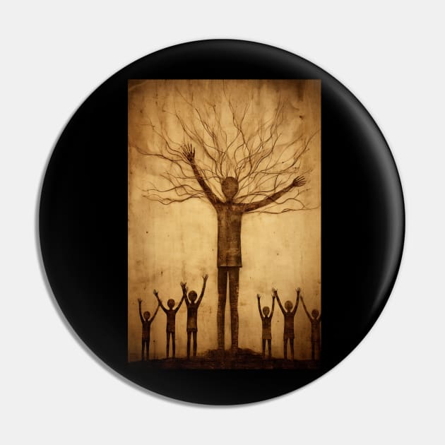 Slender Man and Kids Painting - Mysterious Childhood Encounter Pin by Soulphur Media