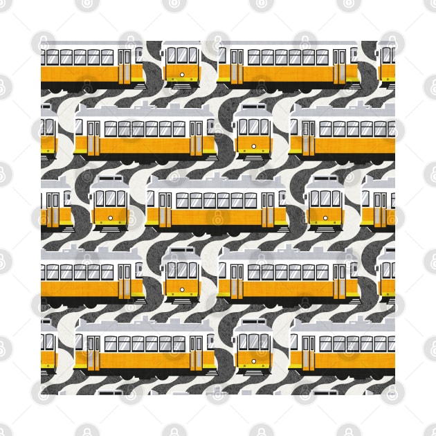 Lisbon trams // Portuguese Rossio cobblestone inspiration background lemon lime and marigold transport by SelmaCardoso