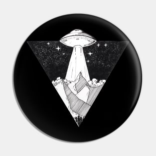 UFO Aliens Flying Saucer Space Mountains Surreal Pin