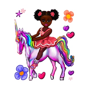 Princess on a unicorn cute black girl African American anime girl T-Shirt