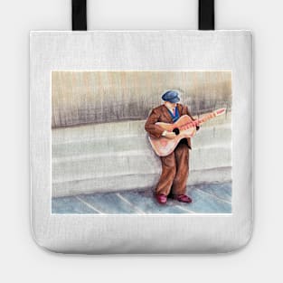 Old man playing guitar Tote