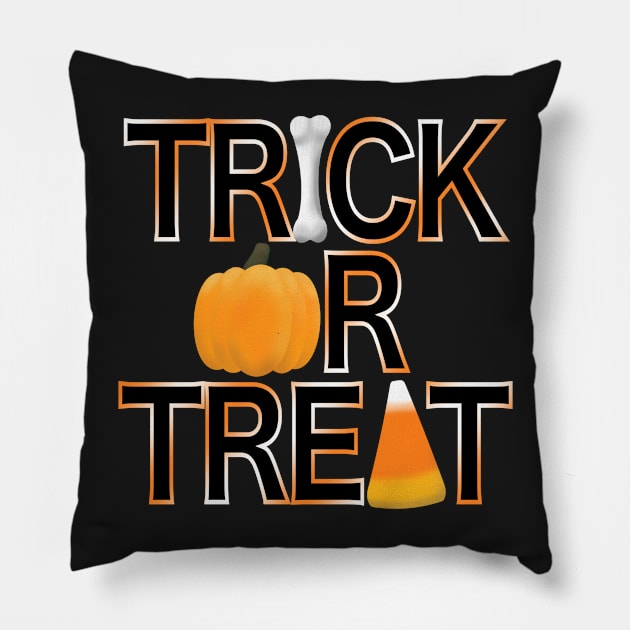 Trick or Treat - Bone, Pumpkin, Candy Corn Pillow by JossSperdutoArt