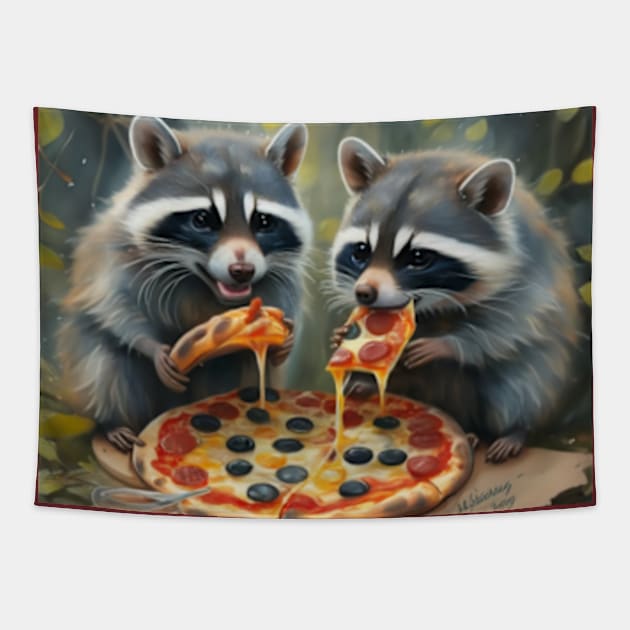 Raccoon funny gift raccoon eating pizza gift ideas Tapestry by WeLoveAnimals